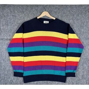 JC Penney Fox Sweater Rainbow‎ Striped Men's Medium Cotton Vintage Knit Colorful